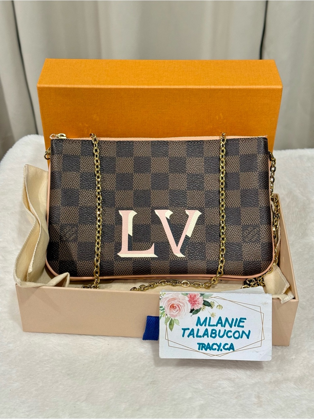 Louis Vuitton Double Zip Pochette Damier Ebene Chain Crossbody Bag